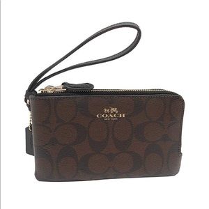 NWT Coach Signature PVC Double Corner Wristlet